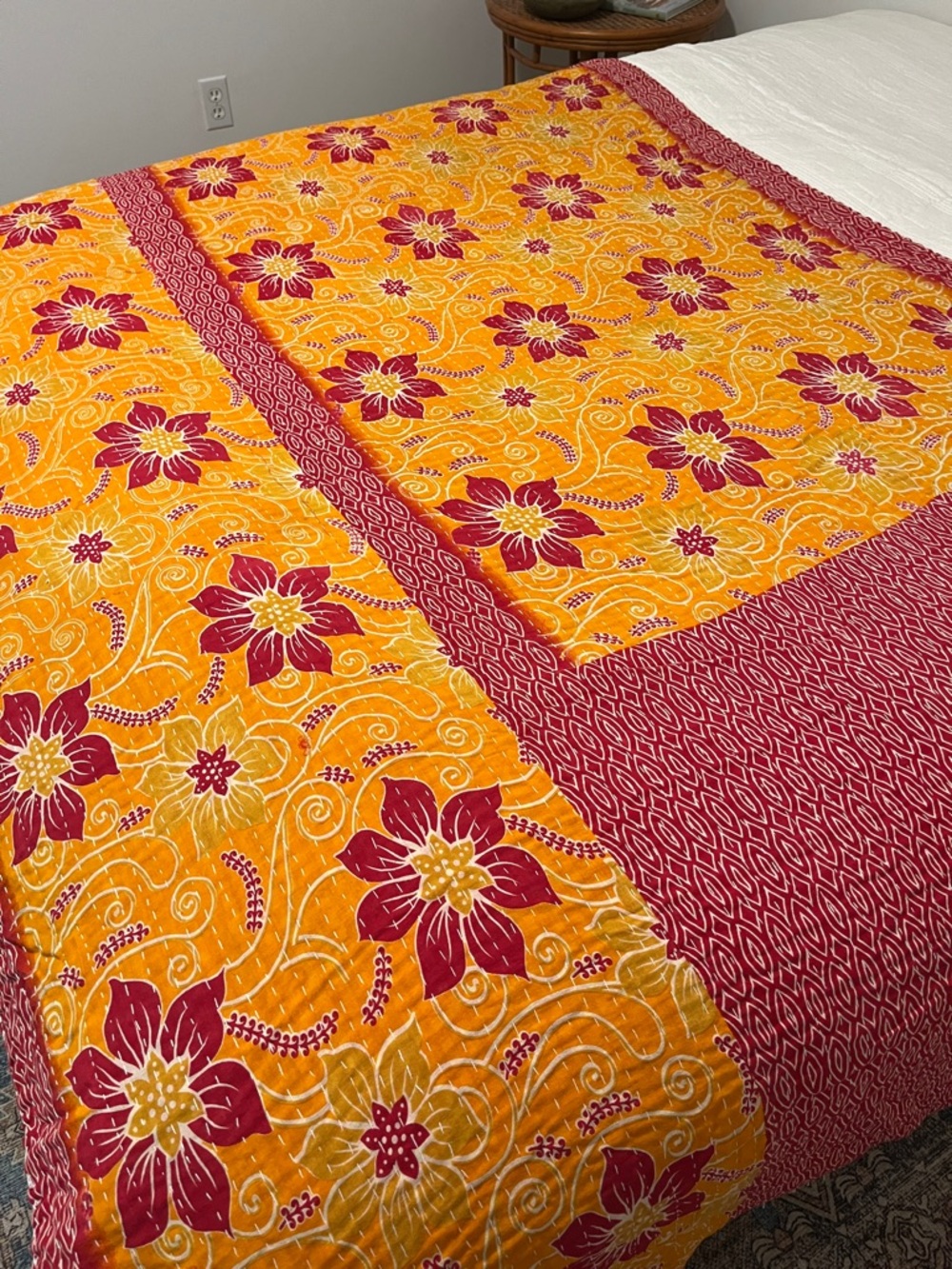 KANTHA QUILT HANDCRAFTED LIGHTWEIGHT REVERSIBLE BLANKET THROW BEDDING FROM INDIA - Picture 3 of 12
